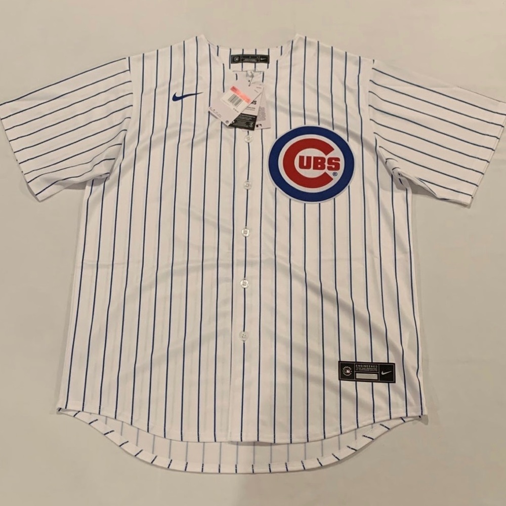 NEW Chicago Cubs Nike Home White Pinstripe Mens L Willson Contreras #40 Jersey